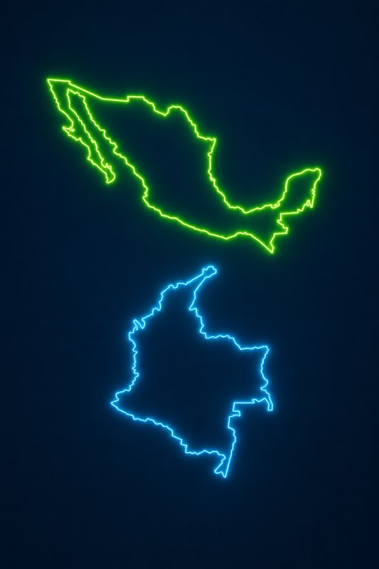 Mapa de México, Colombia y Chile